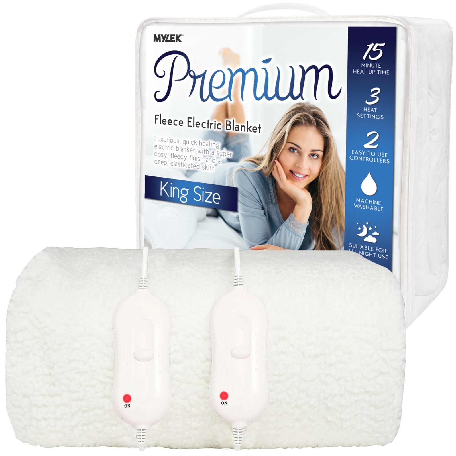 Mylek King Fleece Electric Blanket Heated Underblanket Machine Washable