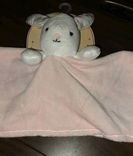 Modern Baby Bunny Lovey Security Blanket Pink White Polyester Ultra Soft 12x12