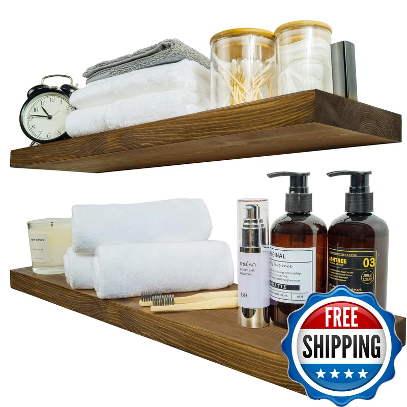 Bgmg Wood Floating Shelves For Wall 24 Inch Set Of 2 Rustic Wooden Wall Mount