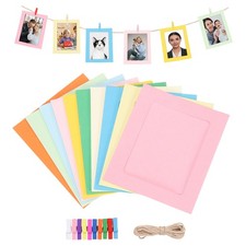 10pcs 2.5 x 3.3" 10 Color Paper Photo Frame Display Banner with Clips and String