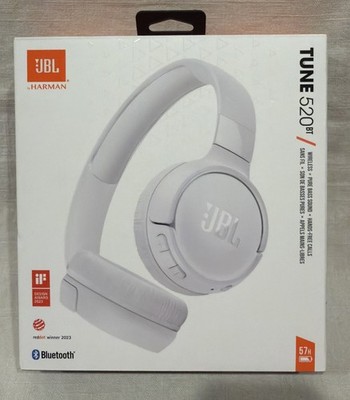 JBL Tune 520BT Pure Bass Wireless Bluetooth Headphones (White)