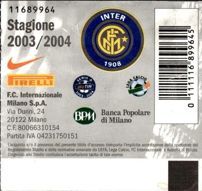 F.C. Ticket Internazionale Milano Season 2003/2004
