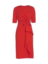 Teri Jon Rickie Freeman Red Floral Appliqué Ruffle Midi Dress Women’s 4 Elegant