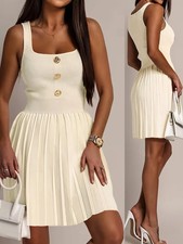 Ladies Low-neck Spicy Button Decorated Slim Fit Spring Summer Short A-line Knitt