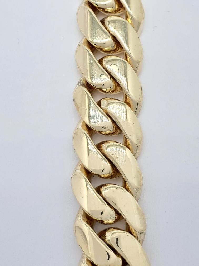 14K Solid Yellow Gold Round Cut Ruby Heavy Curb L… - image 4