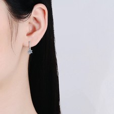 1.0ct Round Cut Lab‑Created Diamond Test Pass Heart Prongs Dangle Earrings