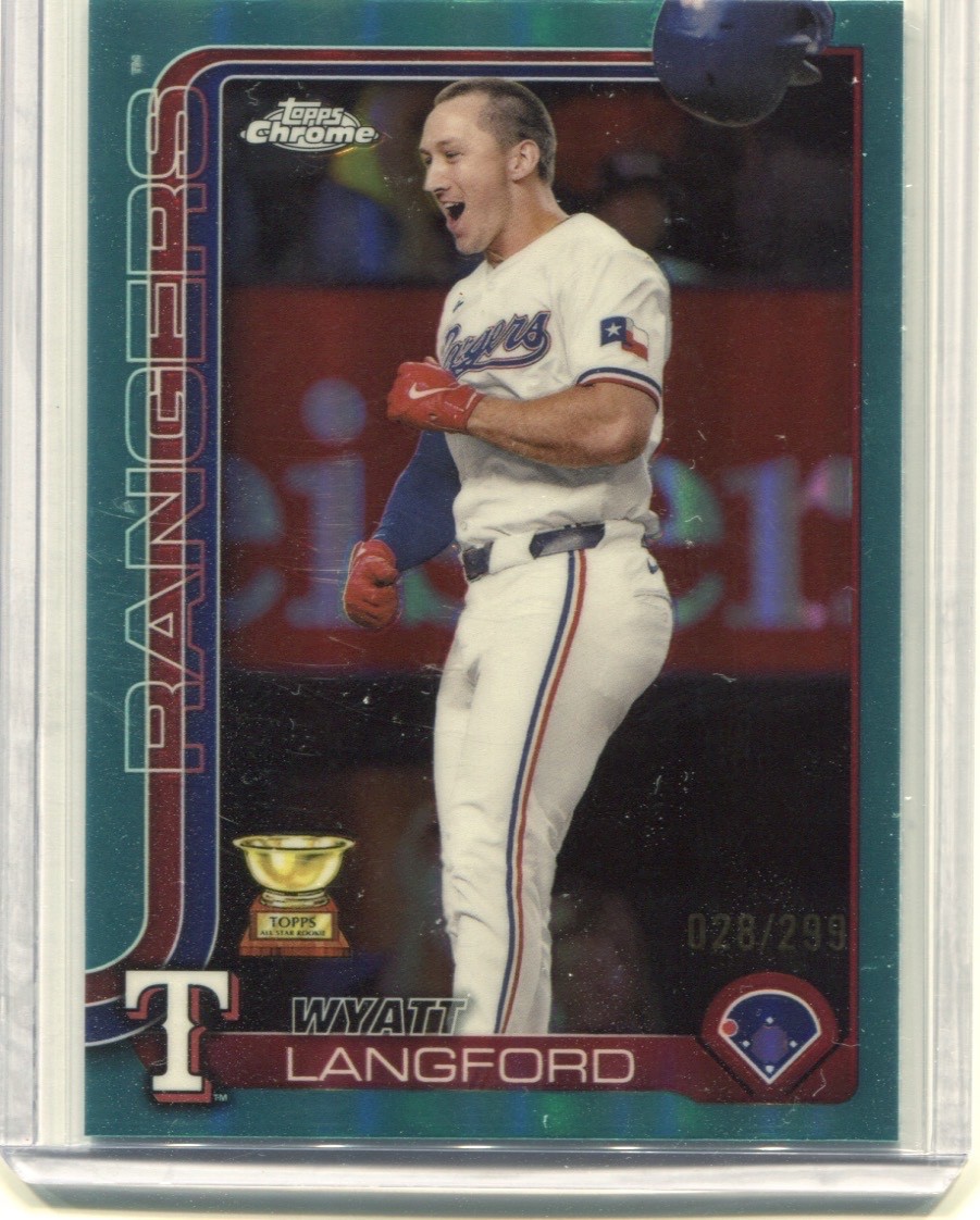 2025 Topps Chrome Wyatt Langford 68 Teal Refractor /299 Rangers RC