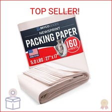 Bryco Goods Newsprint Packing Paper Sheets for Moving - 5lb - 160 Sheets of News