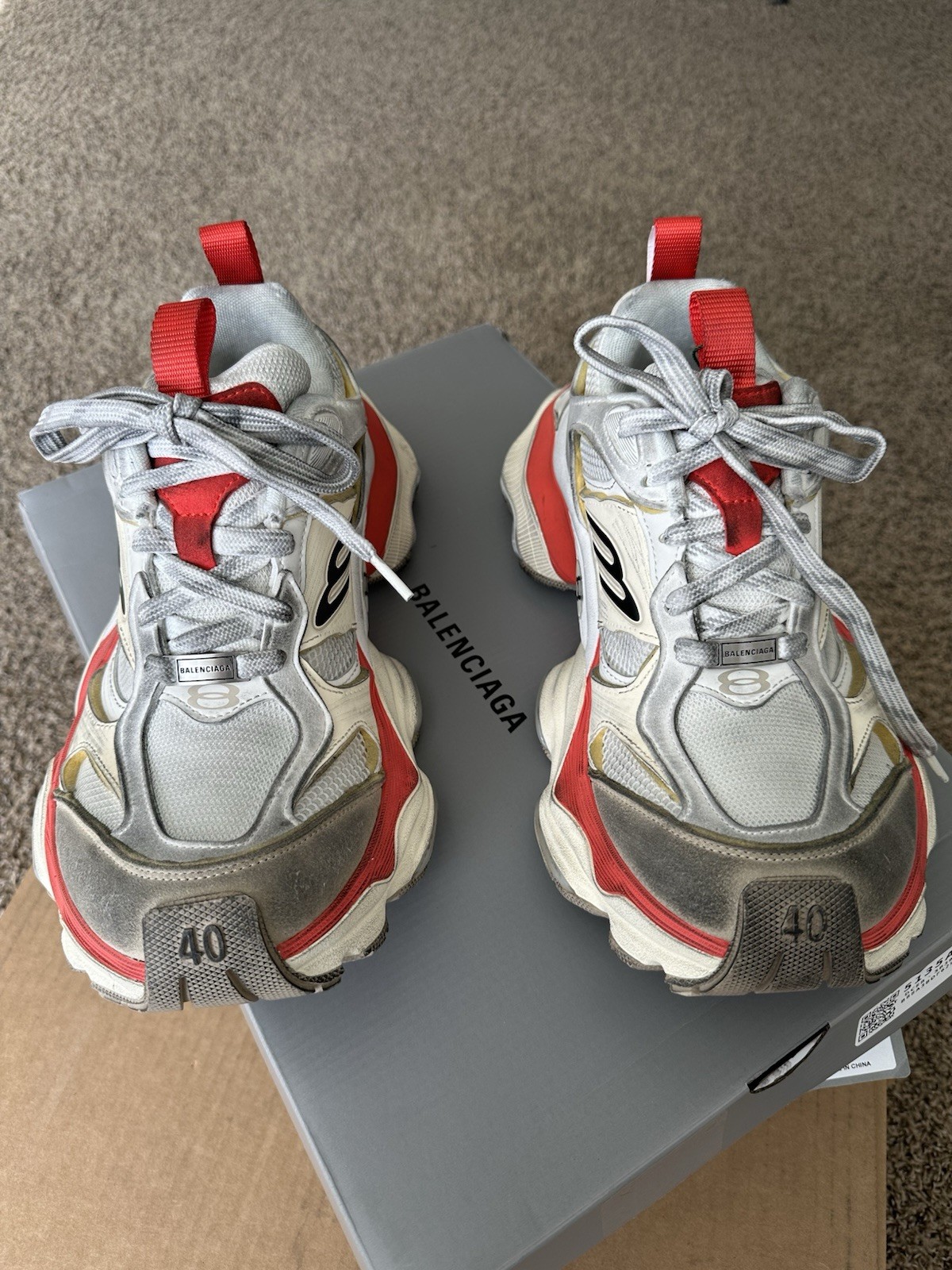 Balenciaga Cargo Sneakers Worn Out Beige Red Men's Size 40  US 7 thumbnail 3