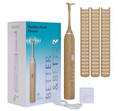 Bamboo Sonic Flosser Biodegradable Electric Flosser 4 Modes 60 Day Battery 