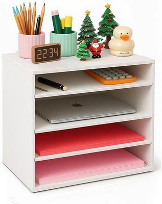 Desktop Organizer Wood Paper Organzier Storage Letter Tray Large Textbooks Fi...