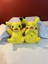 Pikachu 2 Plush Lot Smiling Closed Eyes Happy Pokemon Yellow WCT Jazwares