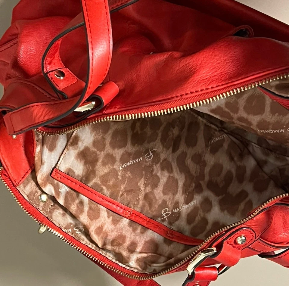 B Makowsky Diseñador ROJO Cuero Estampado Leopardo Forro Monedero Bolso de Hombro Y2K Foto 3 de 4