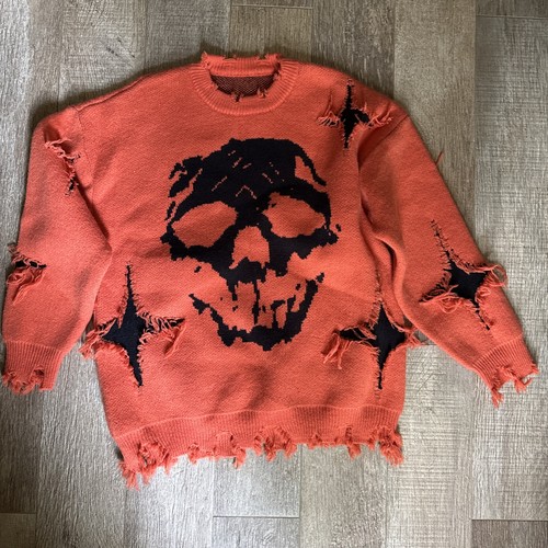 Skull Sweater - Orange And Black - Halloween