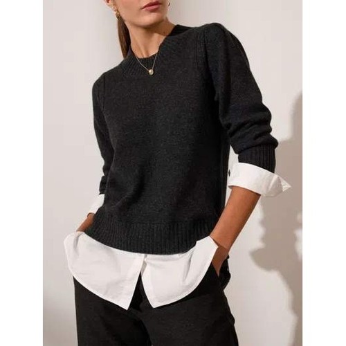 Eton, Brochu Walker Eton Layered Crew Looker Women L Black Wool Cashmere Sweater