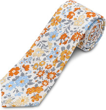 Cotton Floral Ties for Men 2.76" Men's Skinny Tie Linen Flower Printed Neck Tie