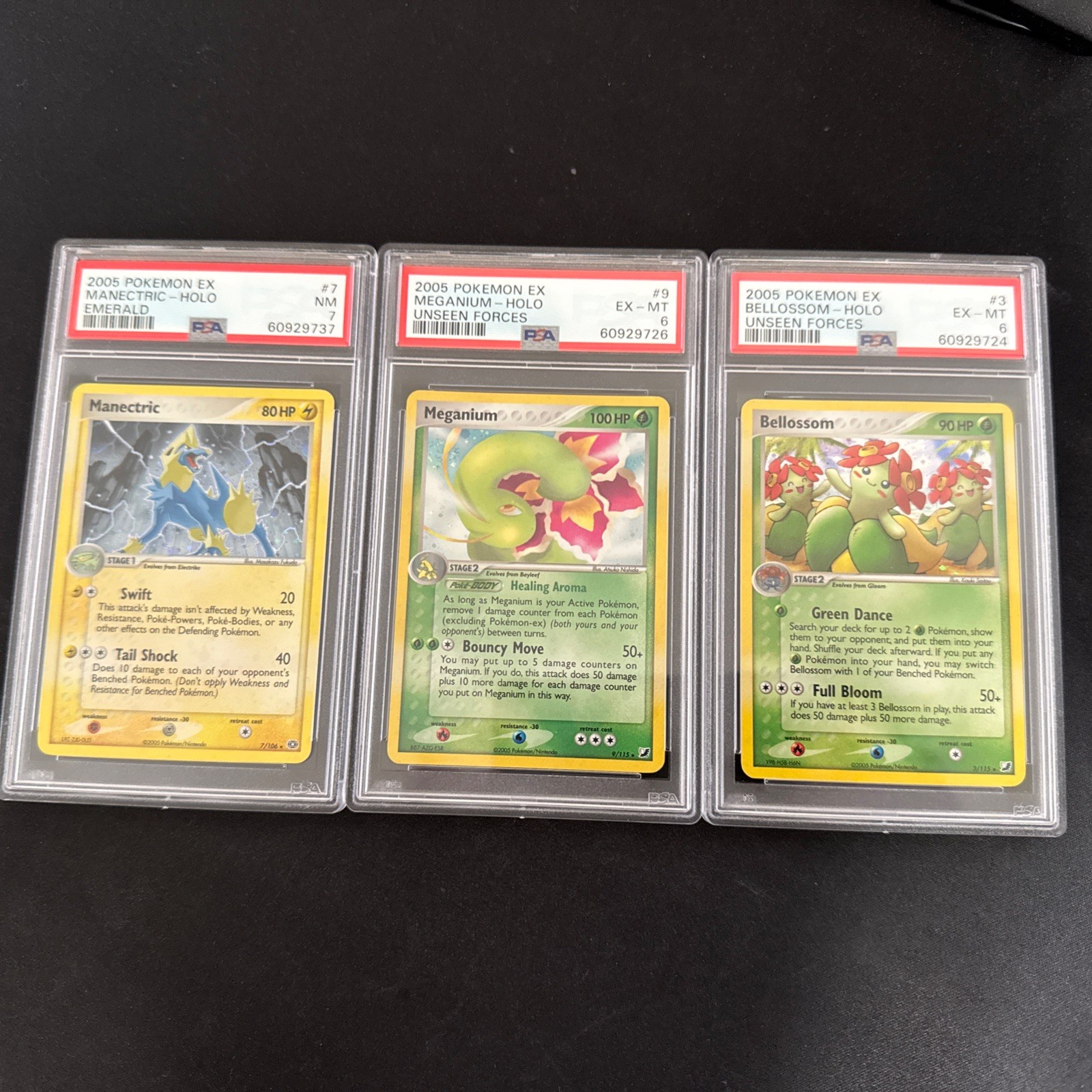 Psa 6 or 7 Pokemon Card Lot meganium bellossom manectric unseen forces emerald 