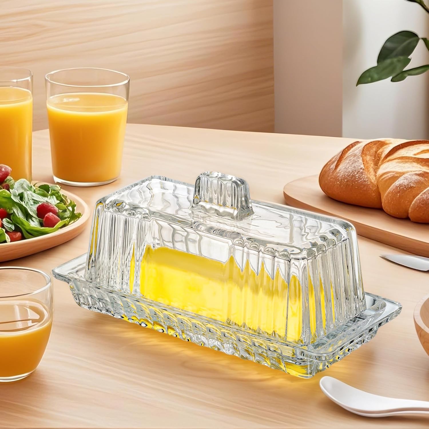 kanpura Butter Dish with Lid for Countertop, 8 x 3.5 x 3inch,Clear, Clear 