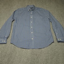 NAUTICA Casual Button-Down Shirt Men's Blue Gingham L Cotton Blend Classic Fit