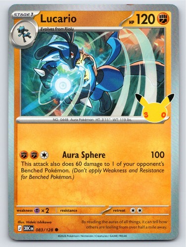 2026 POKEMON ME: 30TH CELEBRATION LUCARIO 083/128 HOLO C NM A101788 FREE S&H
