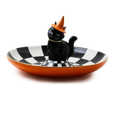 Bramd New Mackenzie Childs Trick or Treat Cat Check Candy Dish