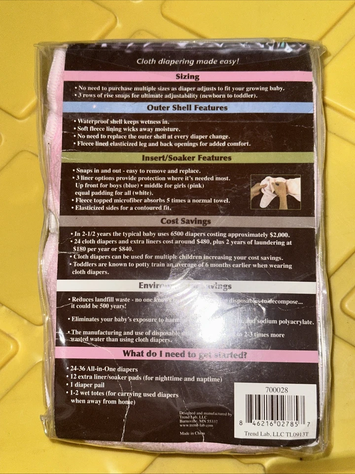 Trend Lab Insert Soaker Pad For Cloth Diapers Girls Pink Extra Middle Padding - Image 2 of 2