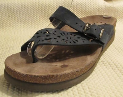MEPHISTO Blue Suede Leather Toe Loop Sandals Slip On US 6.5-7 EU 37 - BEAUTIFUL!