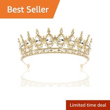 TOBATOBA Gold Crown Tiara Bride Queen Princess Headpiece