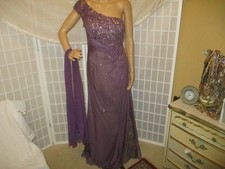 Mac Duggal one shoulder beaded/sequined formal gown