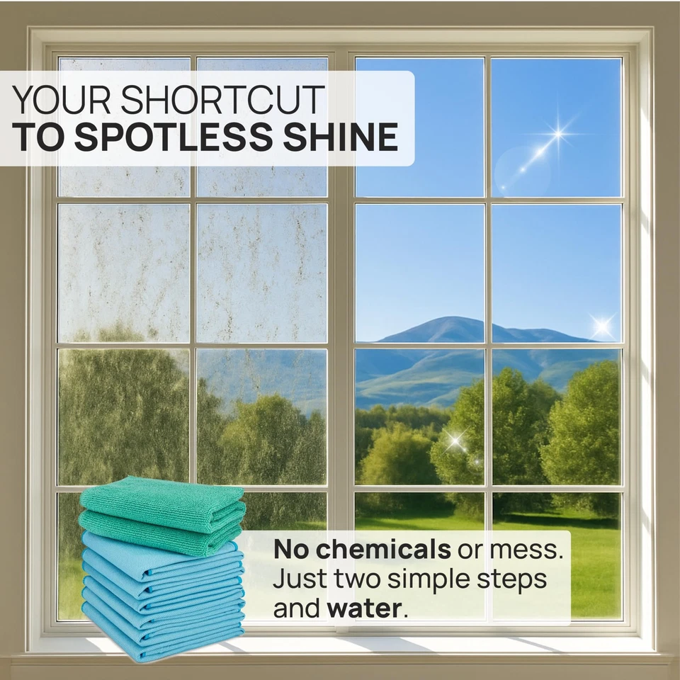 Ткань для чистки стекла Claro 2 ступени упаковка 8 шт. — зеленая влажная и синяя сухая микрофибра для... - Изображение 2 из 4