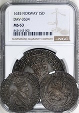 Norway - Christian IV 1635 Speciedaler graded by NGC as MS-63.  TOP POP! RARE!