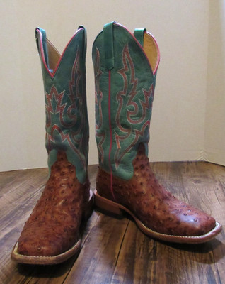 Macie Bean Cool Hand Lucy Ostrich Print Turquoise Cognac Womens Boots 7M M9163