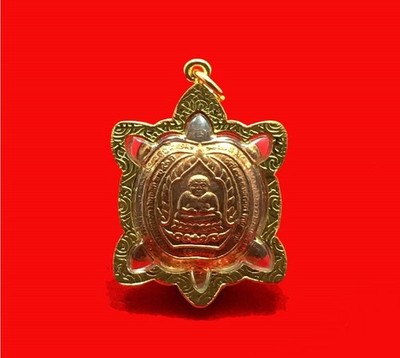 Luang Pu Liu Turtle Pendant Fortune Wealth Turtle Gold Frame Thai Buddha Amulet