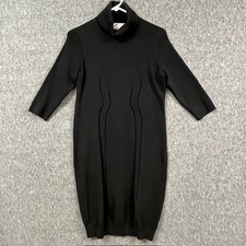 Vanessa Williams Dress Womens M Black Turtleneck Sweater Midi 3/4 Sleeve Knit