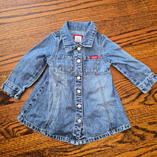 Vintage 90s Baby Guess Denim Jean Dress Infant 6/9M Long Sleeve Button Up