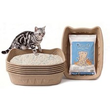 Disposable Cat Litter Box Kit Large, 6 Pack with Tofu Litter
