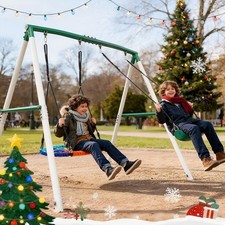 500lb Heavy Duty Swing Set with 2 Swings Metal Frame Kids Adult Backyard Playset