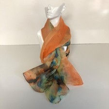 Abstract Floral Orange Green Scarf Lightweight Sheer Rectangle 27x62in