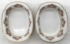 Vintage Limoges Coronet France, Pink Roses, Oval Bowls, 9.5" x 7.25" 2 Pcs. 