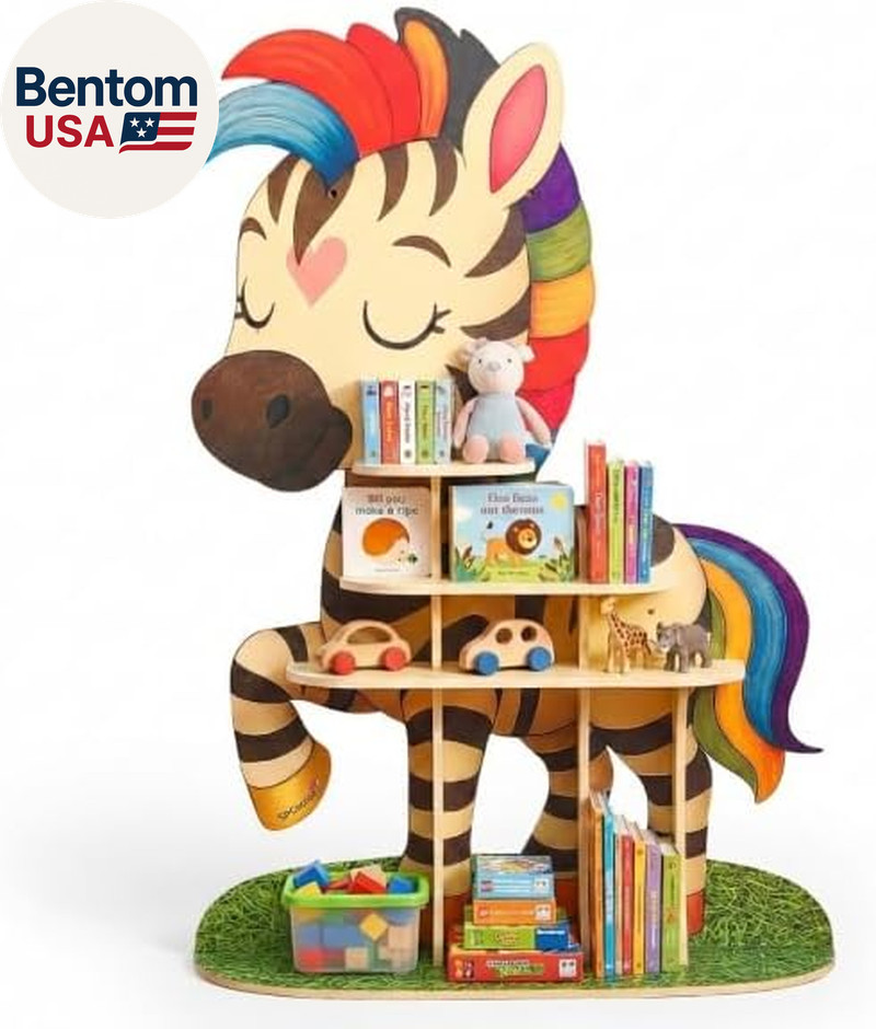 Animal Shaped Kid Tree Bookshelf for Kids Bookcase, Wooden B