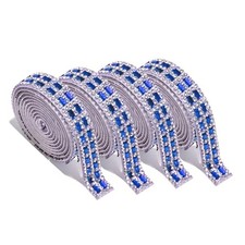 4Rolls Self Adhesive Crystal Rhinestone Strips, Rhinestone Ribbon Dark Blue