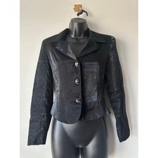 Vintage 90s Black Shimmer Cropped Blazer Office Siren Career Jacket Size S