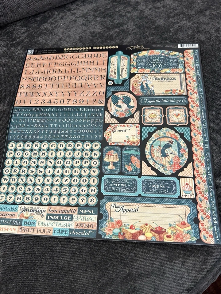 Graphic 45 Cafe Parisian Patterns and Solids Chip board Sticker Sheet + - Image 2 of 4