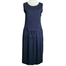 Talbots Cotton Silk Drop Waist Sleeveless Midi Dress Bow Detail (Size 16P)