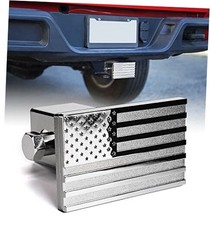 Aluminum 2" Trailer Tow Hitch Cover, Heavy Duty U.S. Flag Metal Silver Flag
