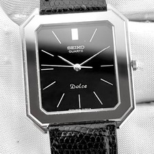 SEIKO DOLCE 6030-5120 Square Black Dial Quartz Vintage Men's Watch Working
