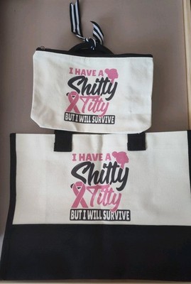 Breast Cancer Awareness Reusable Canvas Tote Bag/Cosmetic Bag