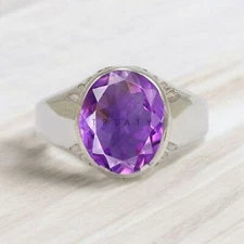 Amethyst Oval Cut Gemstone With 925 Sterling Silver Ring For Men's #657 *
