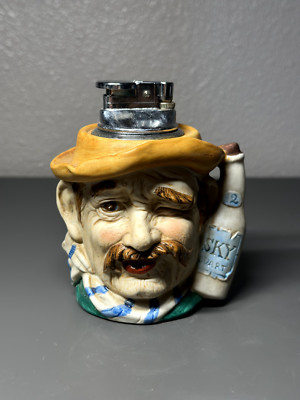Vintage Toby Mug Table Lighter   Winking Drunk Sailor with Whisky Bottle, Japan