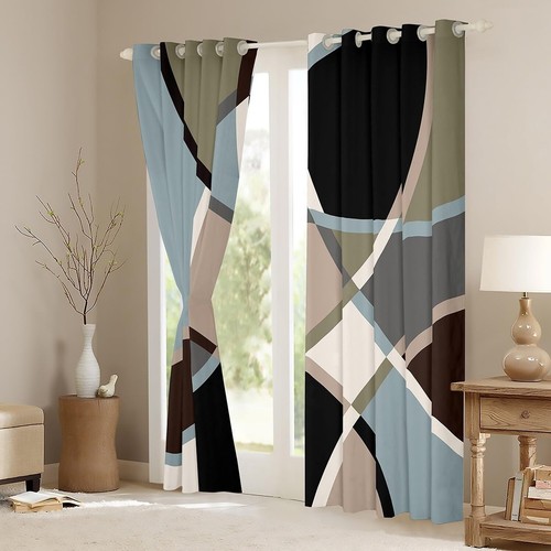 Feelyou Retro Stripe Swirl Curtains Blue Grey and Brown Window Curtains Retro... - Bild 3 von 7